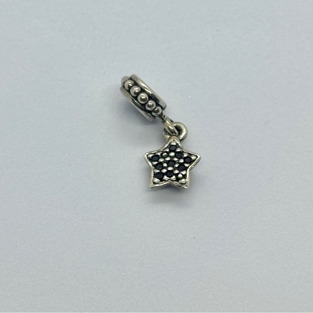 Authentic Pandora Silver Dangle Star Pave Black CZ Star Bead